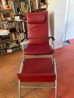 Kebe lounge stoel met hocker leder lipstick red, Ophalen, Gebruikt, 125 cm of meer, Harvink Kebe vintage design