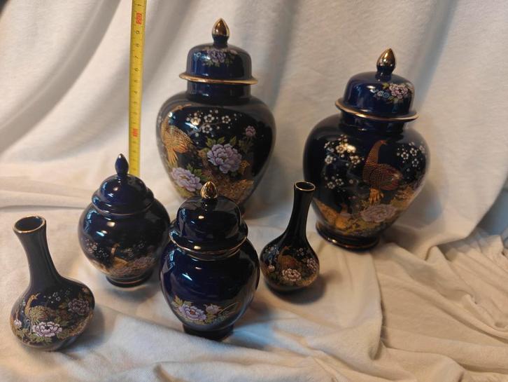 Kalani Japans Antiek Kobalt Blauw Set van 6, Antiek en Kunst, Antiek | Vazen, Ophalen of Verzenden