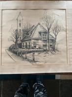 Tekening van een pittoresk dorp met kerk, Verzenden