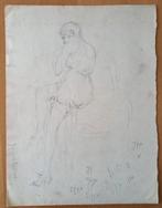 A493-37 Oude tekening Vrouw in lingerie op rug gezien, Ophalen of Verzenden