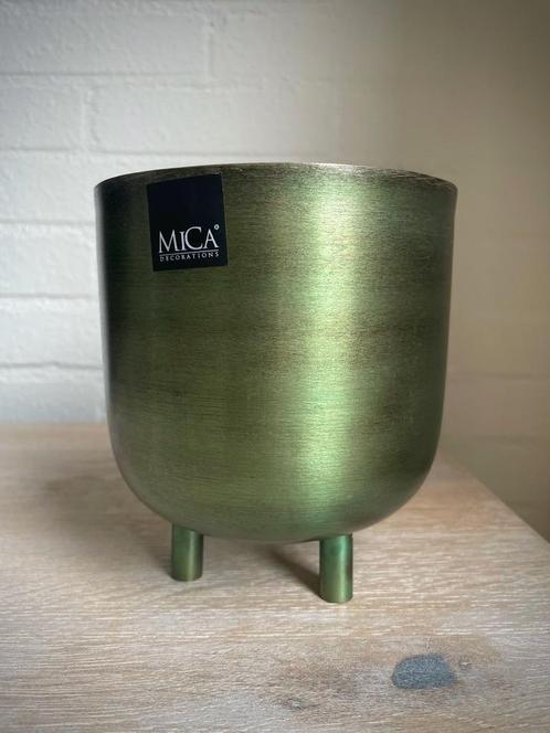 Groen metalen plantenpotje van het merk MiCa Ø13,5xH15 cm, Tuin en Terras, Bloempotten, Zo goed als nieuw, Minder dan 25 cm, Rond