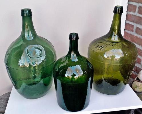 3x Antieke Fles / Flessen - Groen Glas Zie Omschrijving, Huis en Inrichting, Woonaccessoires | Overige, Zo goed als nieuw, Ophalen of Verzenden