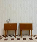 Vintage nachtkastjes fineer teak stijl retro mid century, Vintage, Vintage, 55 tot 70 cm, Zo goed als nieuw