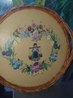 Leuk vintage rieten dienblad van hand geschilderd puntgaaf, Antiek en Kunst, Curiosa en Brocante, Ophalen of Verzenden