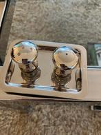 Verzilverd Mini Peper/Zoutstel met Dienblaadje, Ophalen of Verzenden, Gebruikt, Zilver, Los bestek