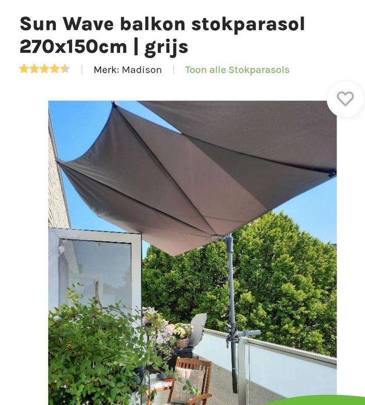 Madison Sunwave balkon parasol, kan ook als windscherm., Tuin en Terras, Parasols, Zo goed als nieuw, 1 tot 2 meter, Ophalen