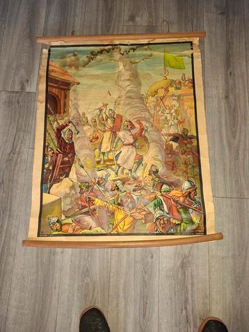 Oude Schoolplaat - Middeleeuwse Slag beschikbaar voor biedingen