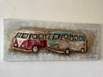 uit ijzer geneden volkswagen (peace) busjes op schilderij, Ophalen of Verzenden