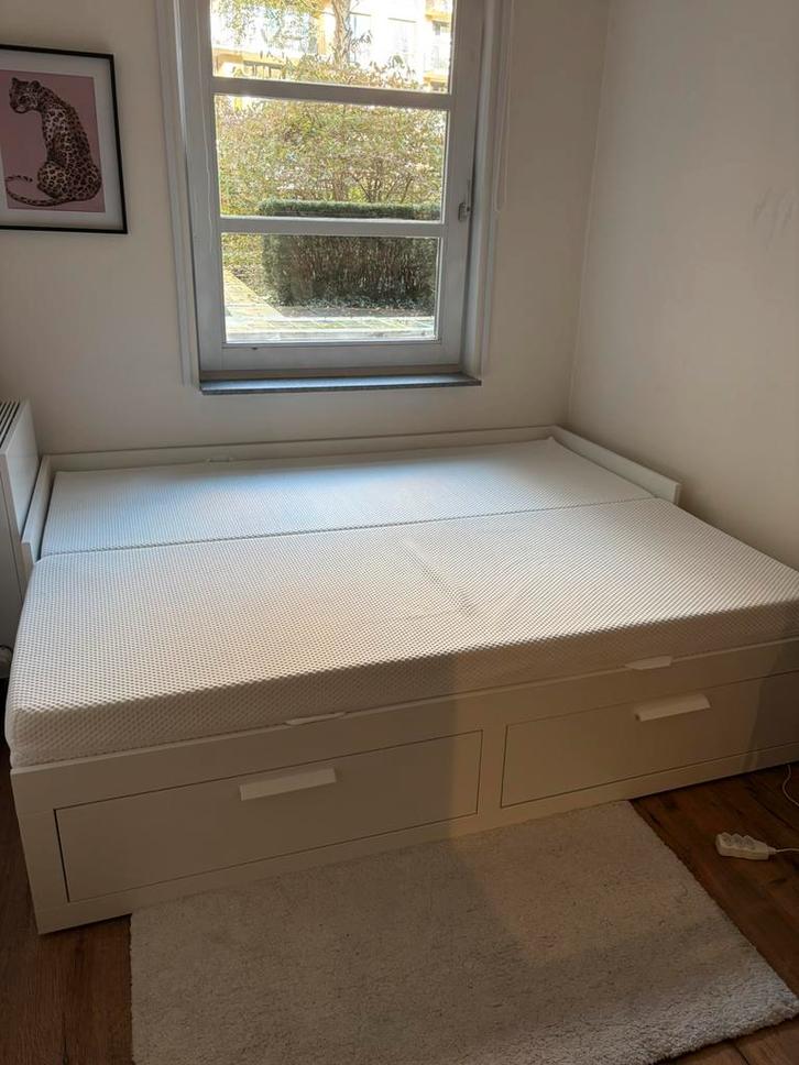 Ikea Brimnes bedbank 80x200 met 2 laden en 2 matressen, Huis en Inrichting, Slaapkamer | Bedden, Zo goed als nieuw, Tweepersoons