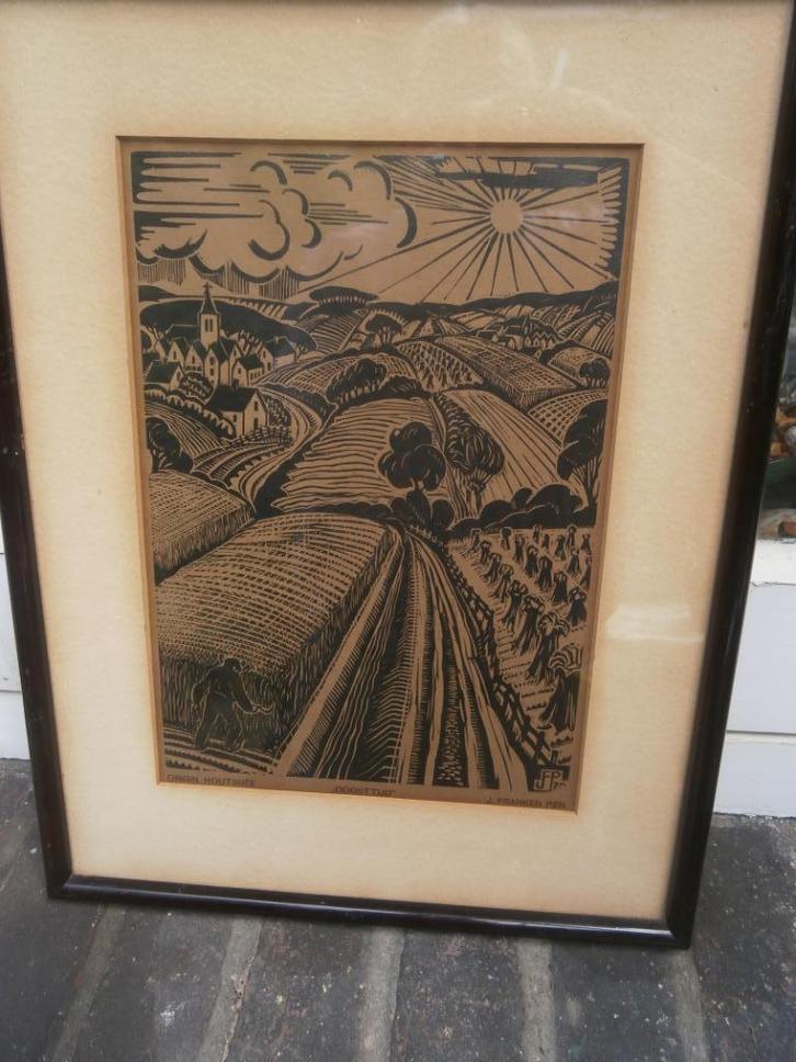 OOGSTTIJD, Orig Houtsnede J.FRANKEN Pzn,, Antiek en Kunst, Kunst | Litho's en Zeefdrukken, Ophalen of Verzenden