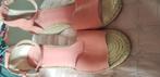 Leren zalm sandalen sleehak, Ophalen of Verzenden, Zo goed als nieuw, Roze, Sandalen of Muiltjes