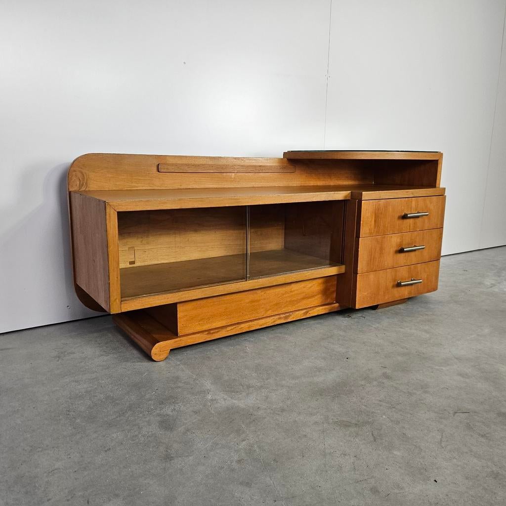 Vintage Art Deco dressoirtje, Huis en Inrichting, Kasten | Televisiemeubels, Gebruikt, 100 tot 150 cm, Glas, Ophalen of Verzenden
