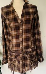 Lange ruitjesblouse met riempje mt S, Bruin, Ophalen of Verzenden, Zo goed als nieuw, Maat 36 (S)