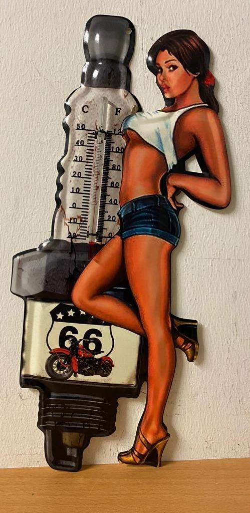 Bougie pinup route 66 reclame thermometer van metaal deco, Huis en Inrichting, Woonaccessoires | Thermometers, Nieuw, Binnenthermometer