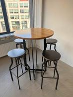 Industriële bartafel met 4 krukken, Gebruikt, In hoogte verstelbaar, Ophalen of Verzenden, 90 cm of meer