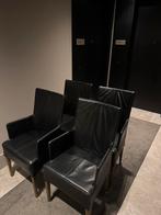 HVS - 4x Zwart Leren Eetkamerstoelen, Ophalen, Zwart, Leer, Zo goed als nieuw