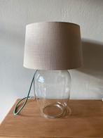 Glazen Tafellamp met Linnen Kap, Ophalen of Verzenden, Zo goed als nieuw, Glas, 50 tot 75 cm