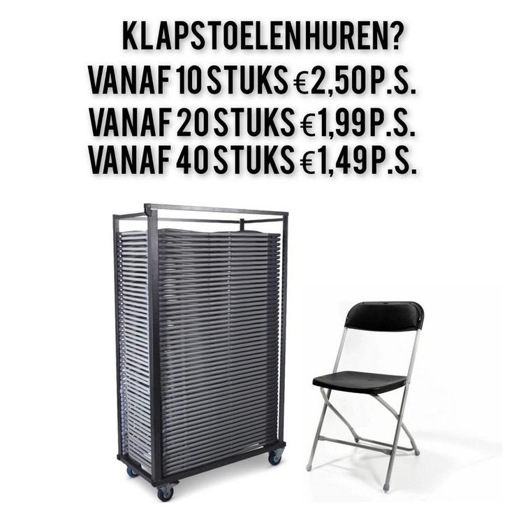 Klapstoelen huren Apeldoorn? Voordelig en snel geleverd., Hobby en Vrije tijd, Feestartikelen | Verhuur, Nieuw, Overige, Ophalen of Verzenden