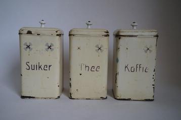 3 blik bus antiek crème bloem art deco jugendstil porselein. beschikbaar voor biedingen