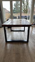 Houten tafel met metalen poten, Huis en Inrichting, Tafels | Eettafels, Ophalen, Gebruikt, 100 tot 150 cm, Eikenhout