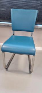 6 blauwe kunstlederen eetkamerstoelen - Assen, Huis en Inrichting, Ophalen, Kunststof, Gebruikt, Blauw
