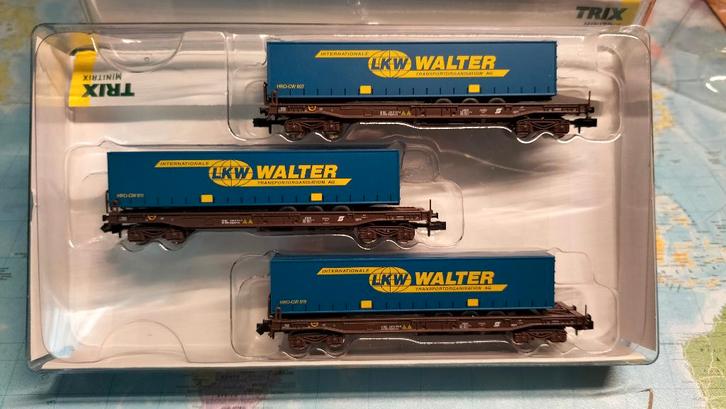 NS minitrix wagons met Walter opleggers., Hobby en Vrije tijd, Modeltreinen | N-Spoor, Zo goed als nieuw, Wagon, Gelijkstroom