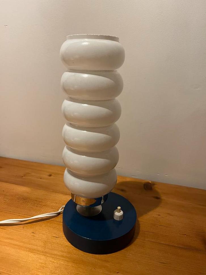 Vintage space age tafellampje, Huis en Inrichting, Lampen | Tafellampen, Gebruikt, Minder dan 50 cm, Glas, Hout, Ophalen of Verzenden
