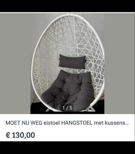 Witte Hangstoel / Eistoel met Kussens, Huis en Inrichting, Stoelen, Zo goed als nieuw, Eén, Metaal, Wit, Ophalen of Verzenden