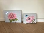 Twee Schilderijtjes - Bloemen en Vlinders, Ophalen