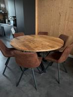 Ronde mangohouten eettafel (Ø120 cm) + 6 Gigameubel stoelen, Huis en Inrichting, Tafels | Eettafels, Ophalen, Zo goed als nieuw