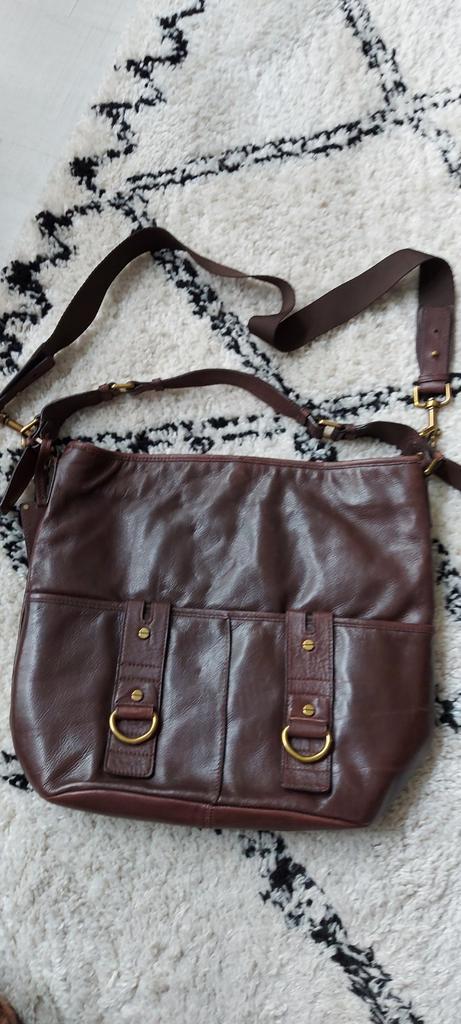 Leren tas Tommy Hilfiger, Sieraden, Tassen en Uiterlijk, Tassen | Schoudertassen, Zo goed als nieuw, Bruin, Leer, Ophalen of Verzenden