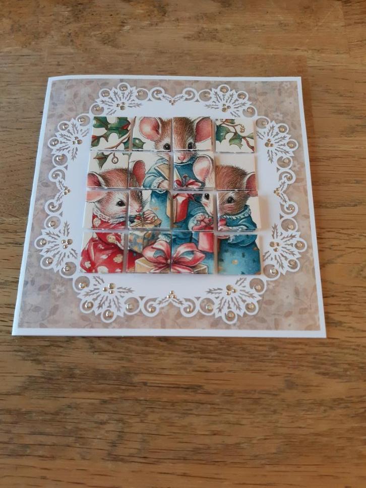 Kerst-Muizenpret(1283), Hobby en Vrije tijd, Kaarten | Zelfgemaakt, Nieuw, Kerst, Ophalen of Verzenden