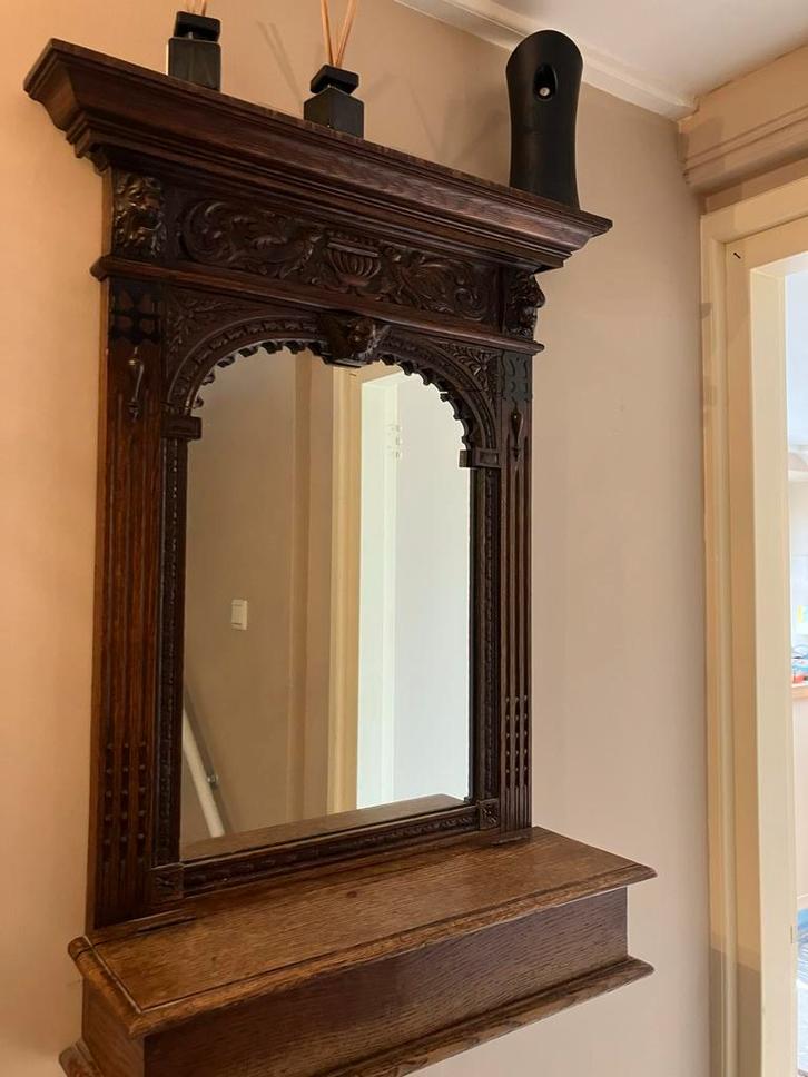 Antieke Spiegel met Laden - Prachtig Detail!, Antiek en Kunst, Antiek | Spiegels, 50 tot 100 cm, 100 tot 150 cm, Rechthoekig, Verzenden