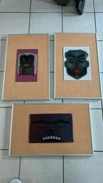 Glasfusion maskers op schilderij, Antiek en Kunst, Ophalen