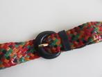 vintage Veelkleurige gevlochten riem met blauwe gesp, 3 tot 5 cm, Echt leder, Heupriem, Ophalen of Verzenden
