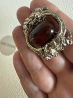 R112/Grote vintage  BRUTALIST Broche met Oranje Steen, Overige materialen, Gebruikt, Verzenden, X
