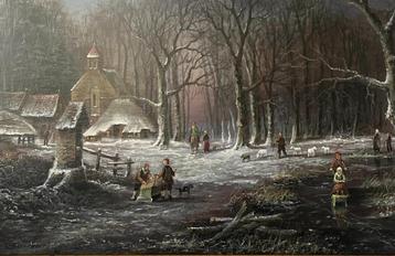 Schilderij winterlandschap op paneel. Thomas Heesakkers beschikbaar voor biedingen