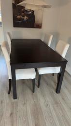 IKEA Eettafel uitschuifbaar + 4 Bergmund stoelen, Huis en Inrichting, Gebruikt, Vijf personen of meer, 150 tot 200 cm, Modern