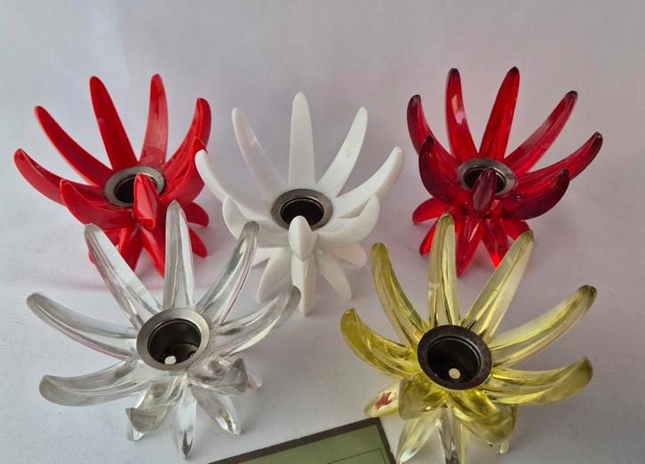 Vintage Lucite Lotus Kandelaars Friedel - 5 stuks, Huis en Inrichting, Woonaccessoires | Kandelaars en Kaarsen, Gebruikt, Minder dan 25 cm