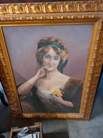 Portret van Elegante Dame in rijke goudvergulde lijst, Antiek en Kunst, Ophalen