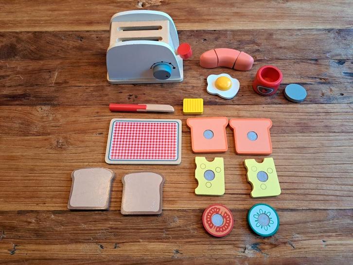 Houten broodrooster en houten ontbijtset, Kinderen en Baby's, Speelgoed | Speelkeukens, Gebruikt, Ophalen of Verzenden