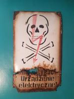 Emalle bord doodsgevaar Polen vintage 50s skull, Reclamebord, Gebruikt, Ophalen of Verzenden
