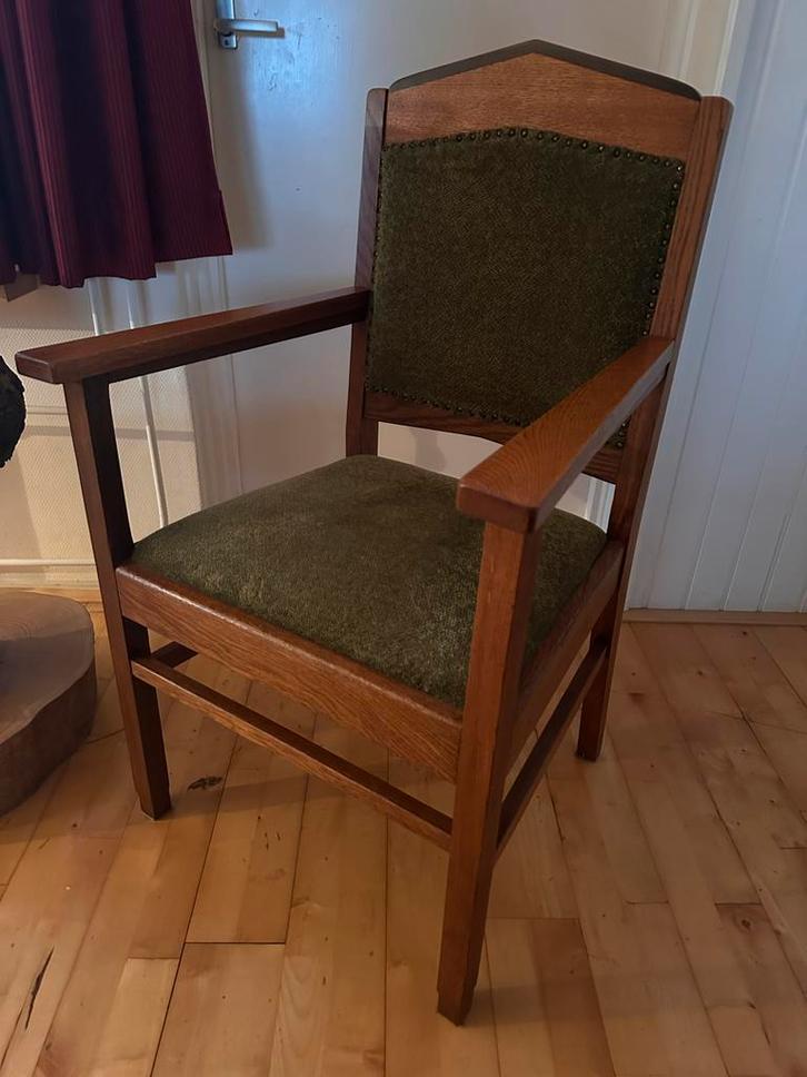 Massief Eiken Stoel met Bekleding, Huis en Inrichting, Stoelen, Gebruikt, Eén, Hout, Bruin, Ophalen