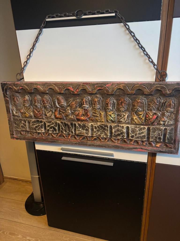 Houtsnijwerk Laatste Avondmaal met Ketting, Ophalen of Verzenden