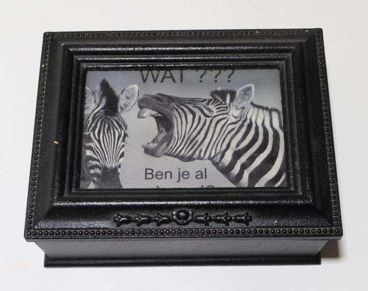 Zebra bijouterie doos, sieraden kistje, Sieraden, Tassen en Uiterlijk, Beautycases, Zo goed als nieuw, Hardcase, Zwart, Ophalen of Verzenden