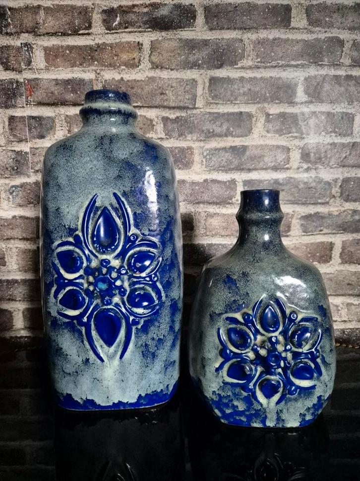 Strehla Fat Lava Vazen - Oost-Duits Design, Huis en Inrichting, Woonaccessoires | Vazen, Gebruikt, Blauw, Minder dan 50 cm, Aardewerk of Porselein