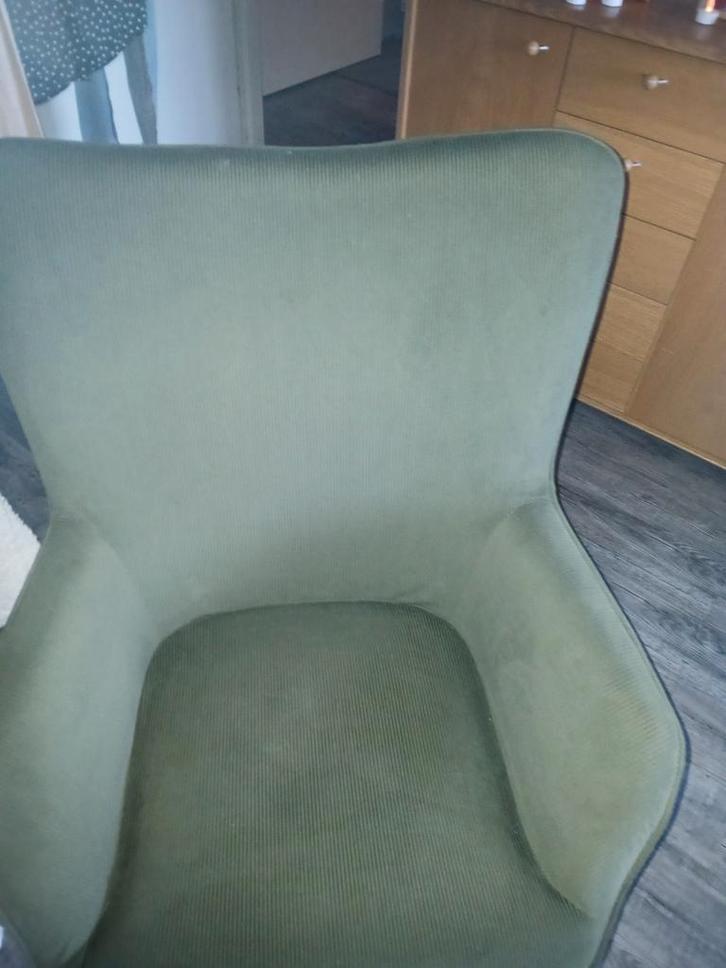 Groene fauteuil, Huis en Inrichting, Fauteuils, Gebruikt, Hout, Stof, 75 tot 100 cm, 75 tot 100 cm, Ophalen of Verzenden