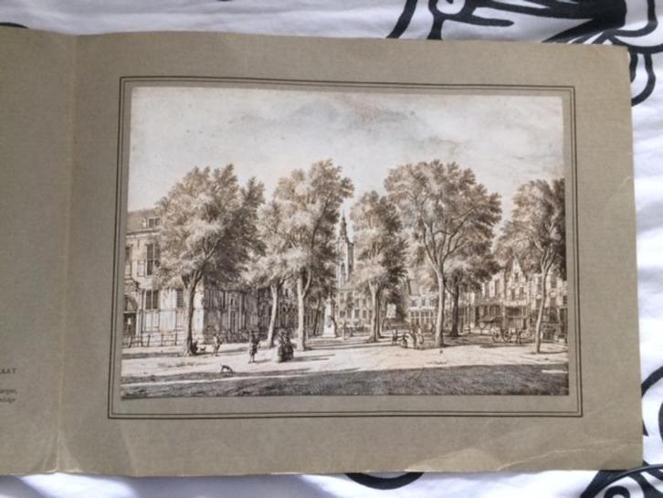 prent grote markt met schoolstraat 's-Gravenhage, Verzamelen, Foto's en Prenten, Gebruikt, 1940 tot 1960, Ophalen of Verzenden