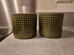 2x IKEA CHIAFRÖN bloempot van groen aardewerk, Ophalen, Rond, Zo goed als nieuw, Aardewerk