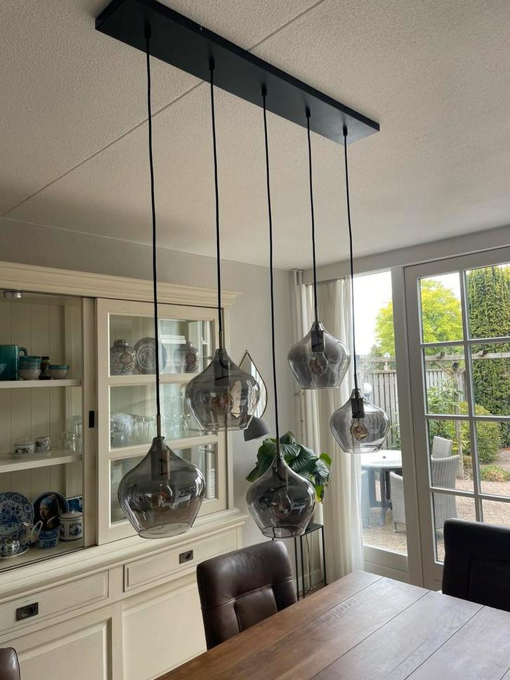 Hanglamp 5 lampen, Huis en Inrichting, Lampen | Hanglampen, Zo goed als nieuw, Minder dan 50 cm, Glas, Ophalen